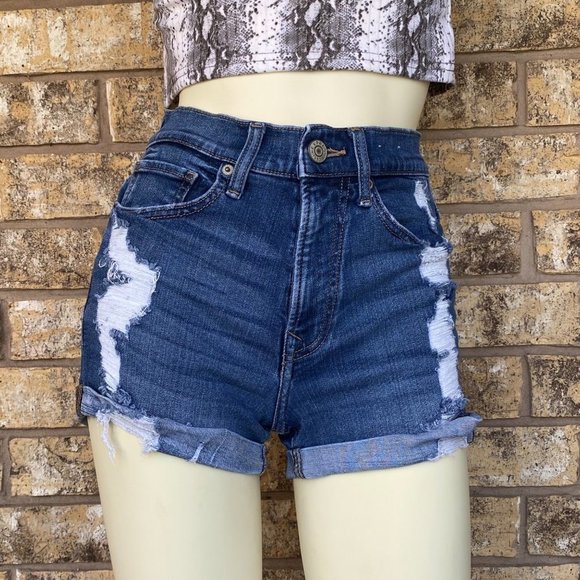 Express performance stretch shortie high rise/waist‎ shorts sz 00 roll cuff - Picture 1 of 9